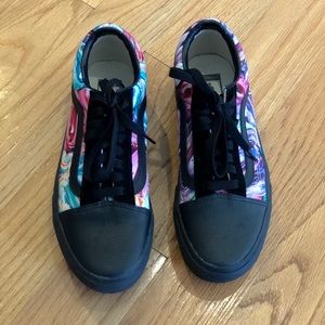 VANS BLACK CUSTOM PAINT SWIRL PLATFORM SHOES 8.5